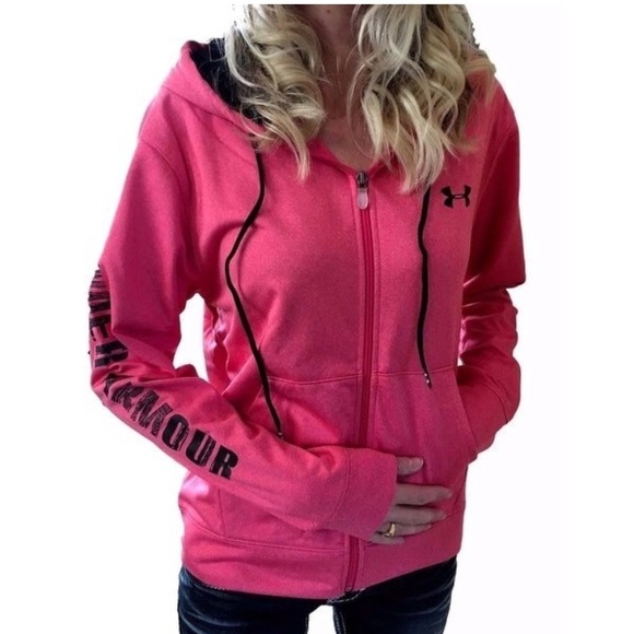 Under Armour Tops - NWT! Under Armour Large Pink & Black Zip Up Hoodie
